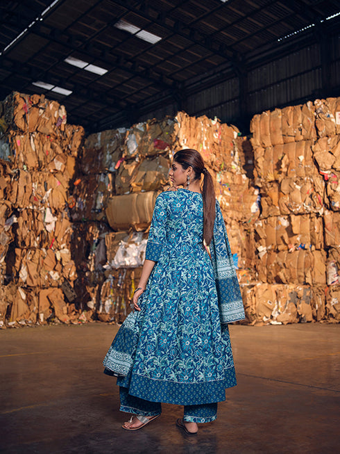 Blue Cotton Anarkali Suit Acz3160 Closure View